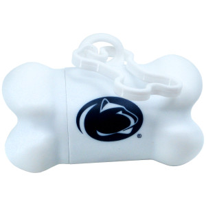 white bone shaped dog waste bag holder with Penn State Athletic Logo